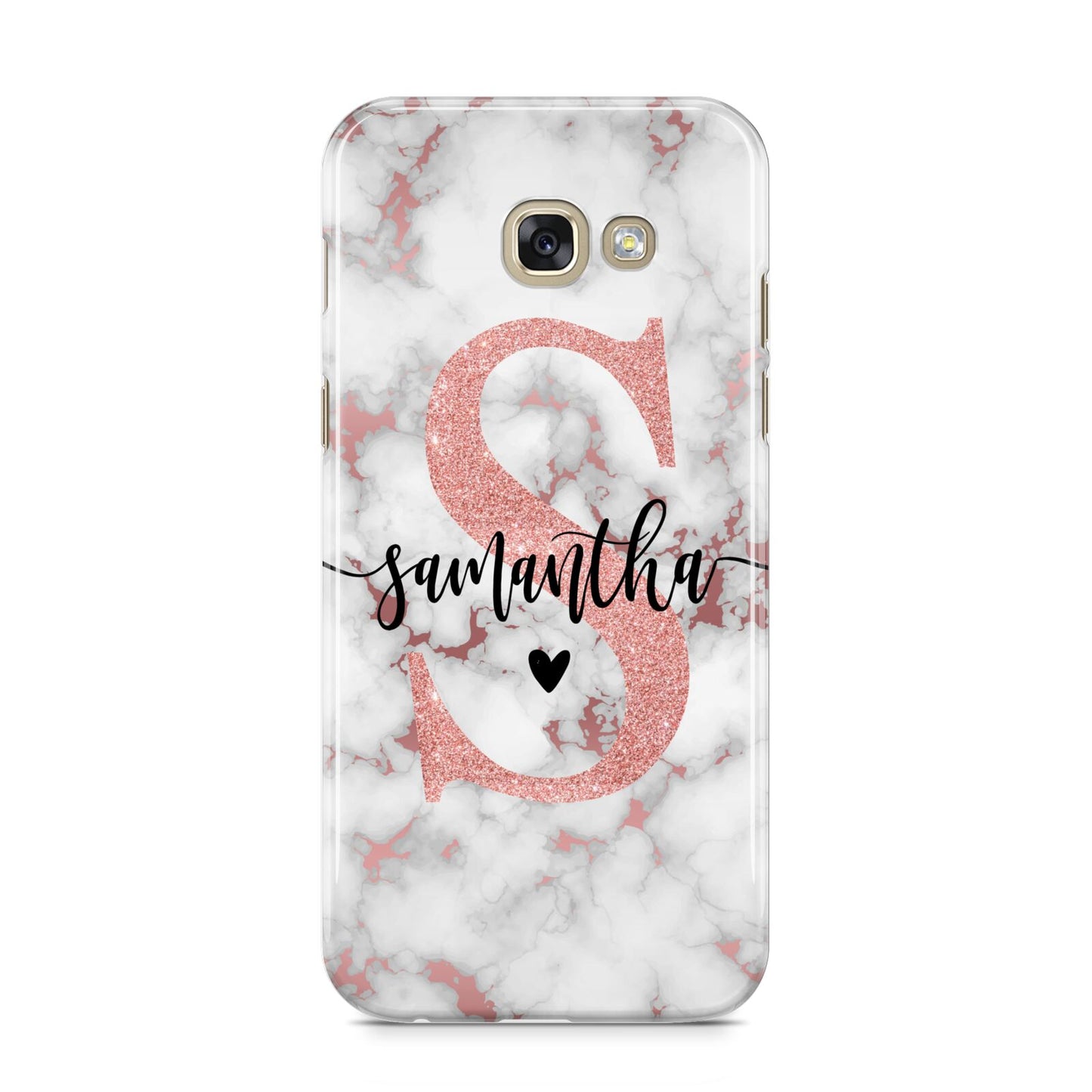 Rose Gold Personalised Marble Glitter Initial Name Samsung Galaxy A5 2017 Case on gold phone