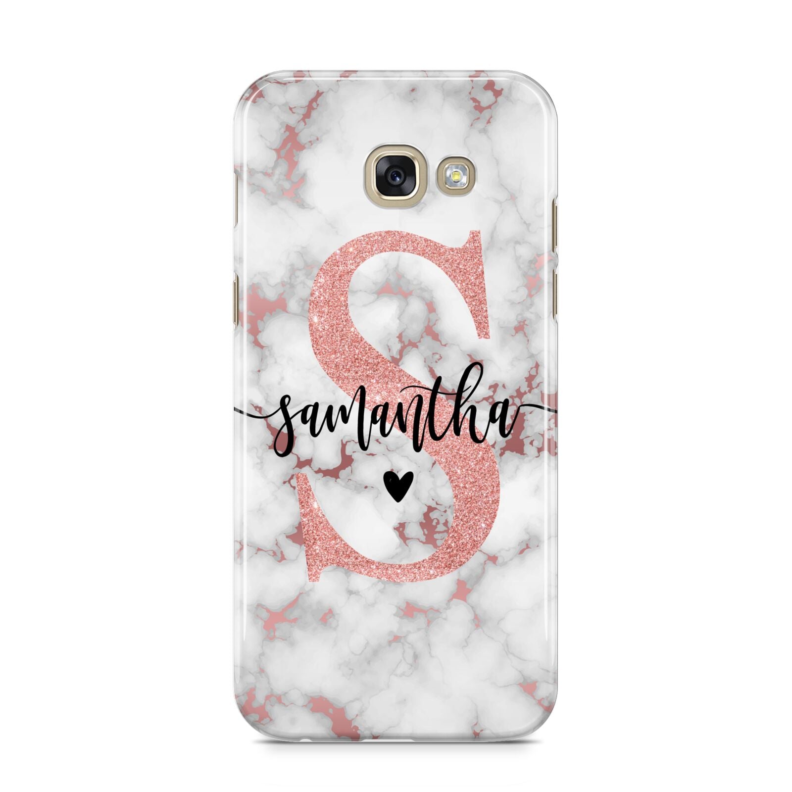 Rose Gold Personalised Marble Glitter Initial Name Samsung Galaxy A5 2017 Case on gold phone