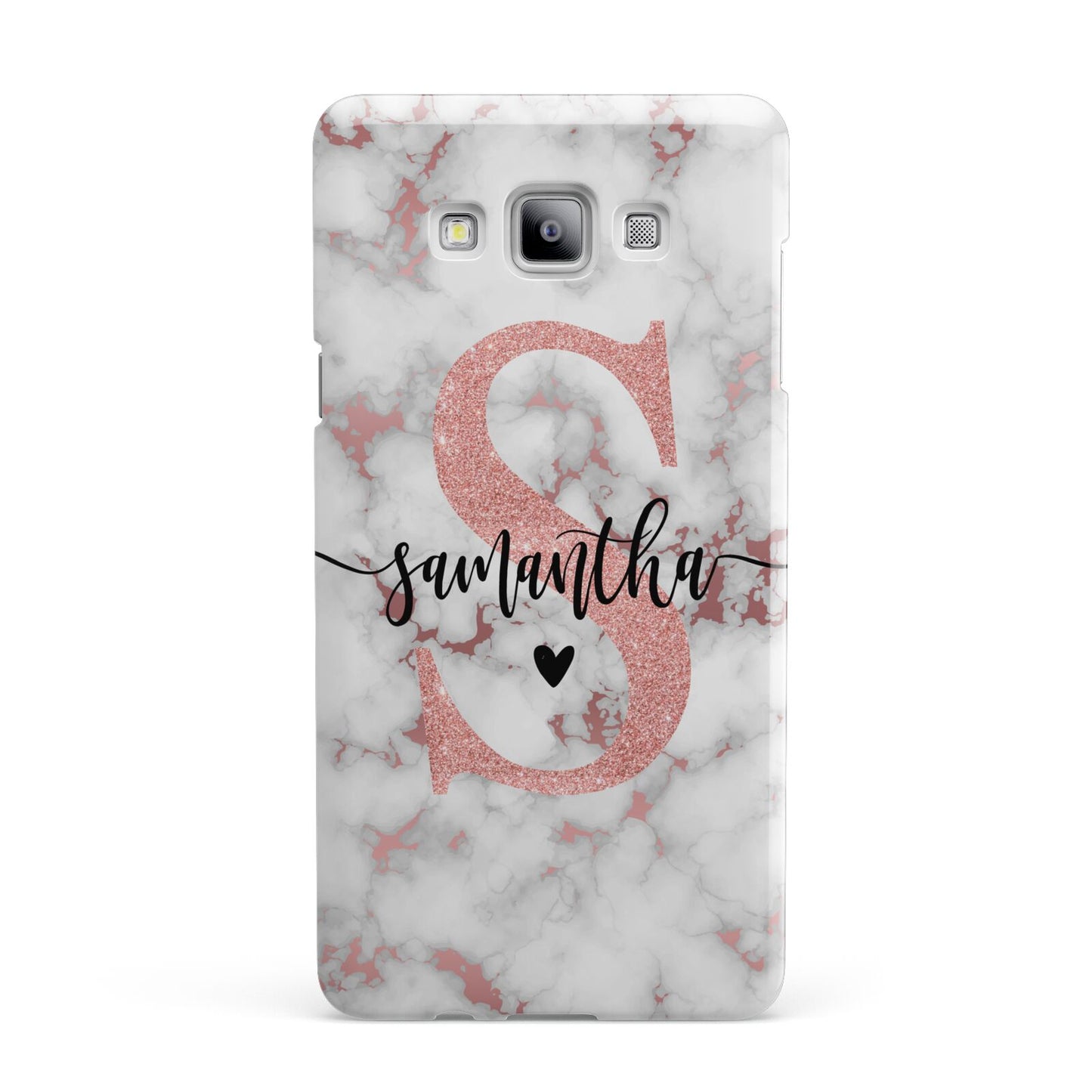 Rose Gold Personalised Marble Glitter Initial Name Samsung Galaxy A7 2015 Case