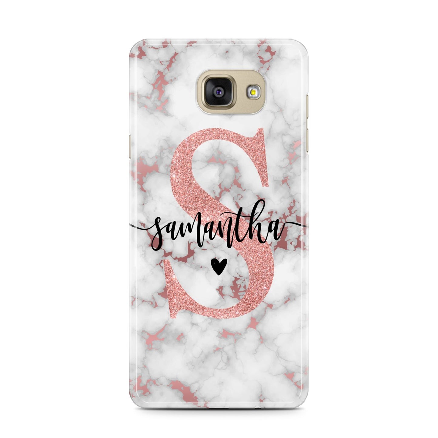 Rose Gold Personalised Marble Glitter Initial Name Samsung Galaxy A7 2016 Case on gold phone