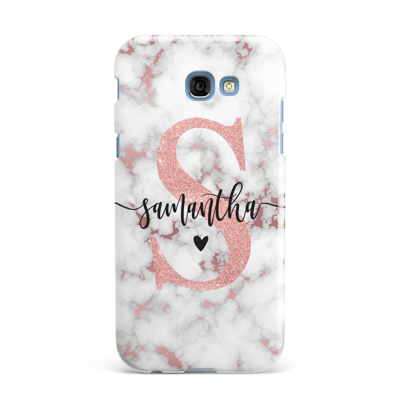 Rose Gold Personalised Marble Glitter Initial Name Samsung Galaxy A7 2017 Case