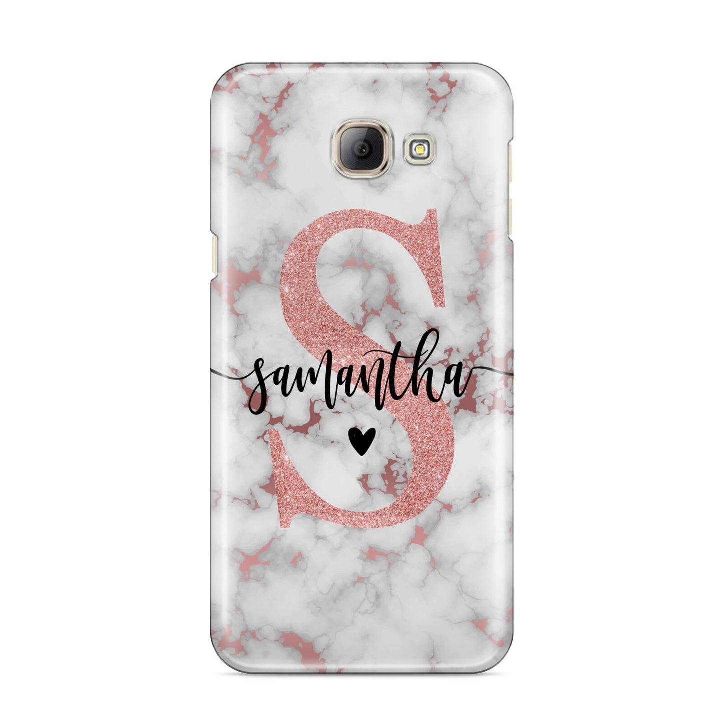 Rose Gold Personalised Marble Glitter Initial Name Samsung Galaxy A8 2016 Case