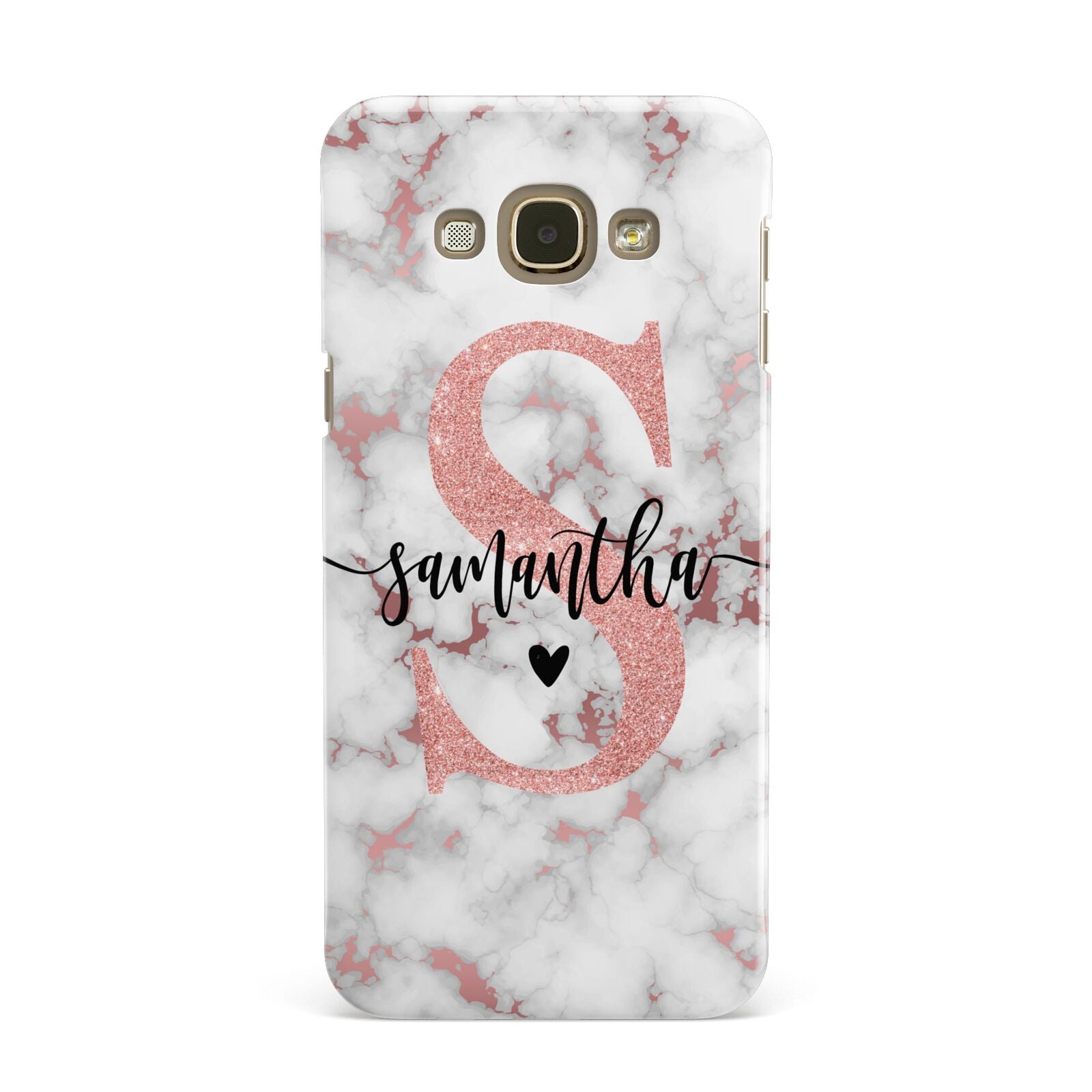 Rose Gold Personalised Marble Glitter Initial Name Samsung Galaxy A8 Case