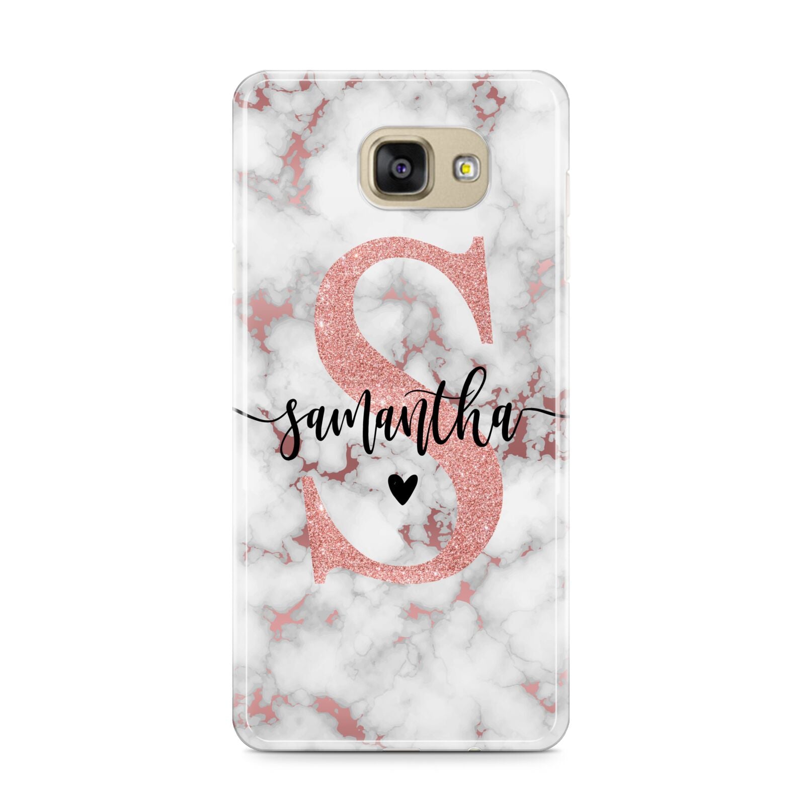 Rose Gold Personalised Marble Glitter Initial Name Samsung Galaxy A9 2016 Case on gold phone
