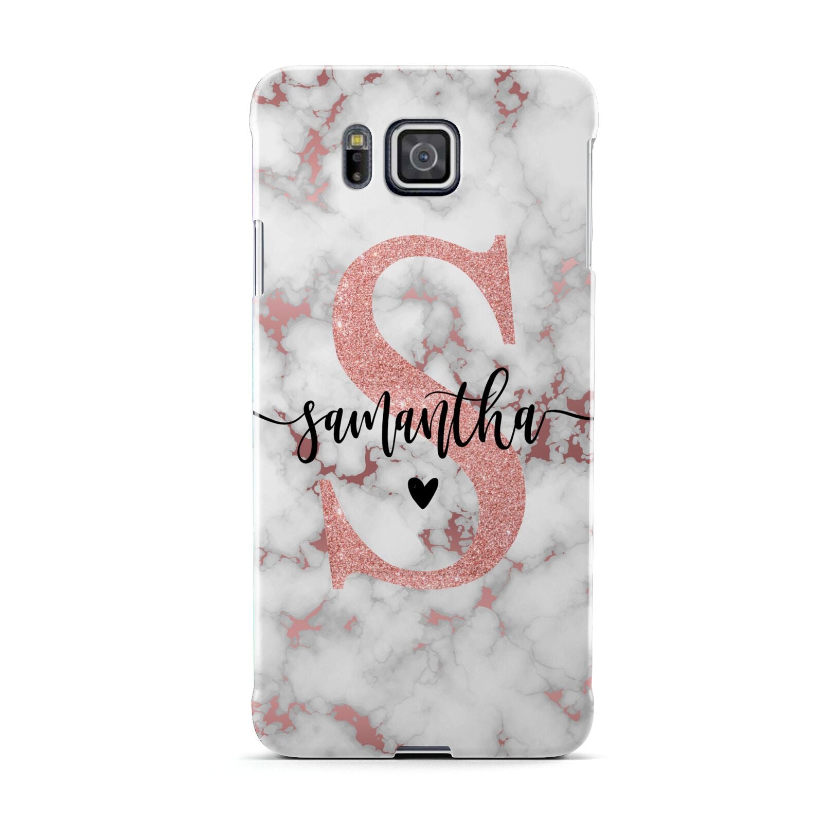 Rose Gold Personalised Marble Glitter Initial Name Samsung Galaxy Alpha Case