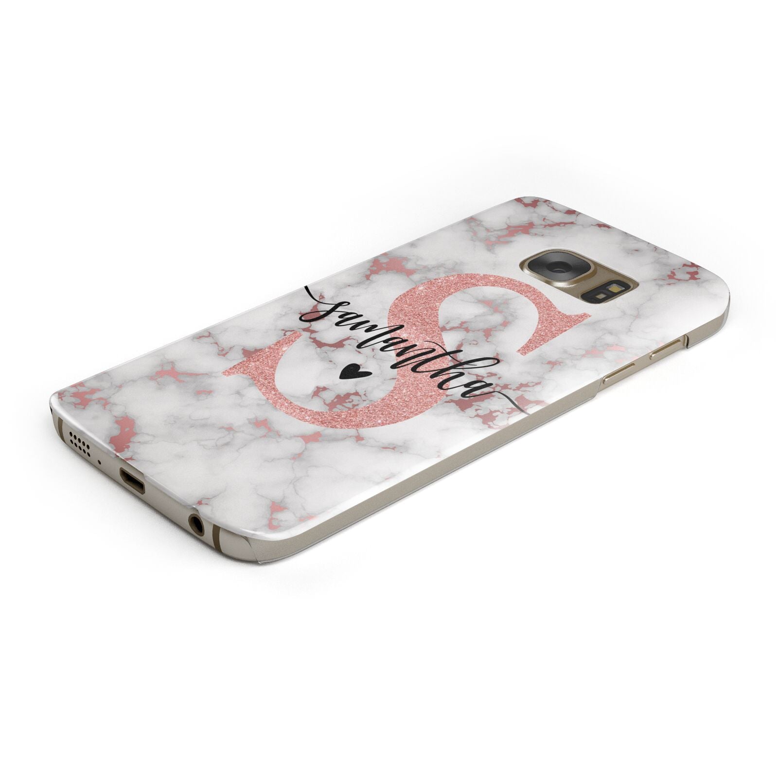 Rose Gold Personalised Marble Glitter Initial Name Samsung Galaxy Case Bottom Cutout