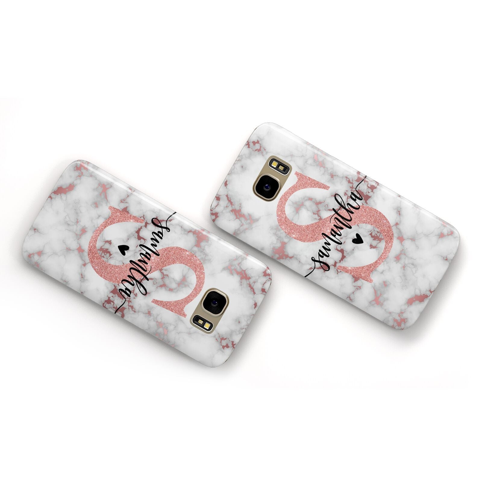 Rose Gold Personalised Marble Glitter Initial Name Samsung Galaxy Case Flat Overview