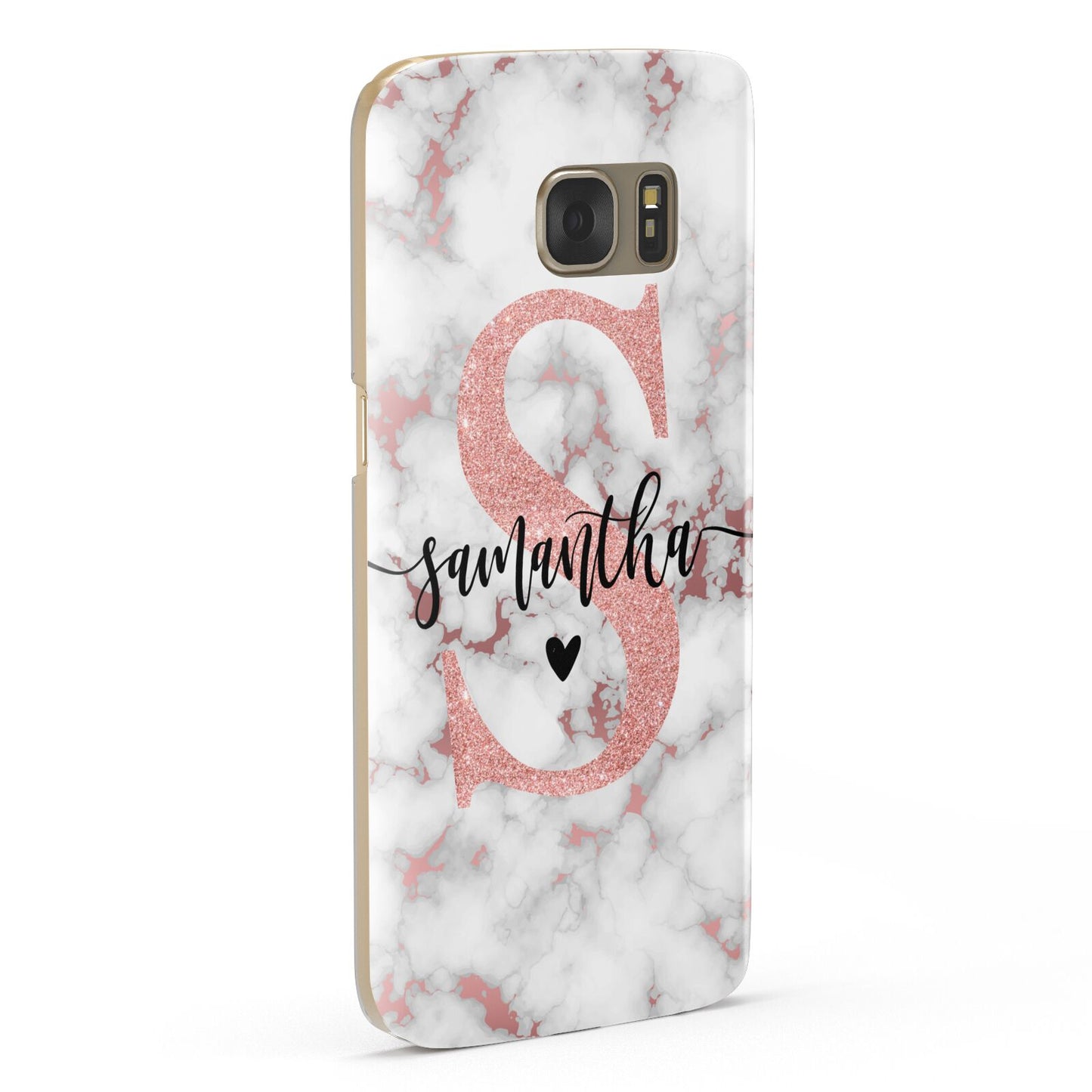 Rose Gold Personalised Marble Glitter Initial Name Samsung Galaxy Case Fourty Five Degrees