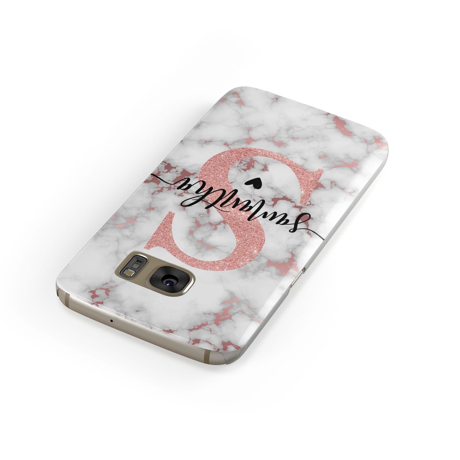 Rose Gold Personalised Marble Glitter Initial Name Samsung Galaxy Case Front Close Up