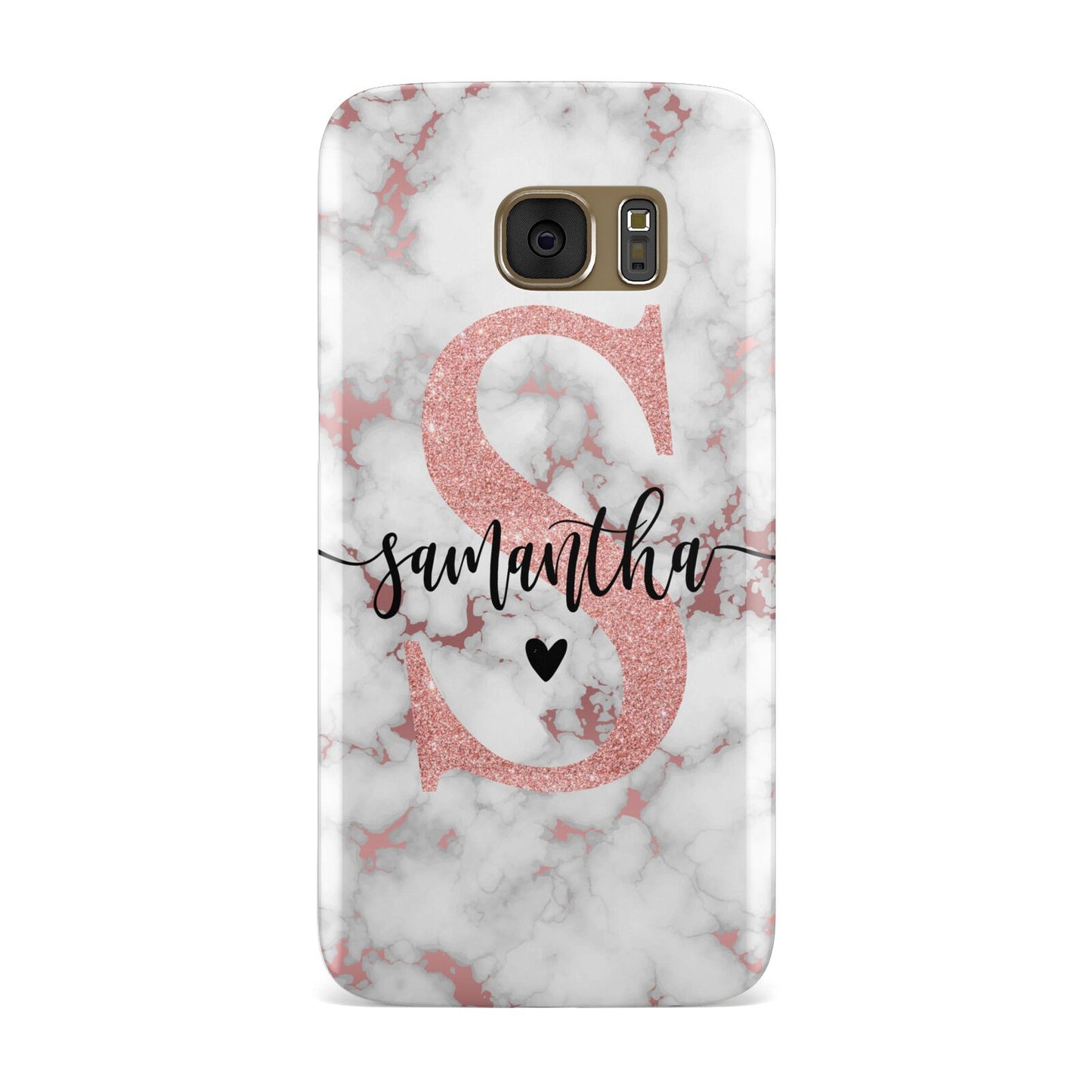 Rose Gold Personalised Marble Glitter Initial Name Samsung Galaxy Case