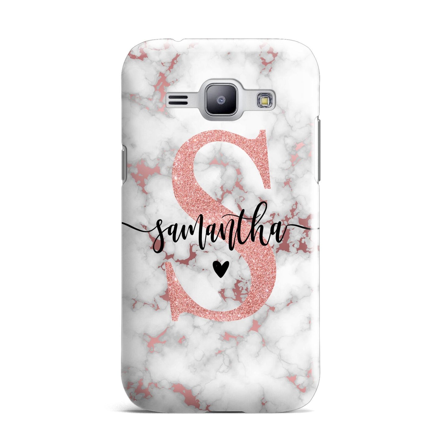 Rose Gold Personalised Marble Glitter Initial Name Samsung Galaxy J1 2015 Case