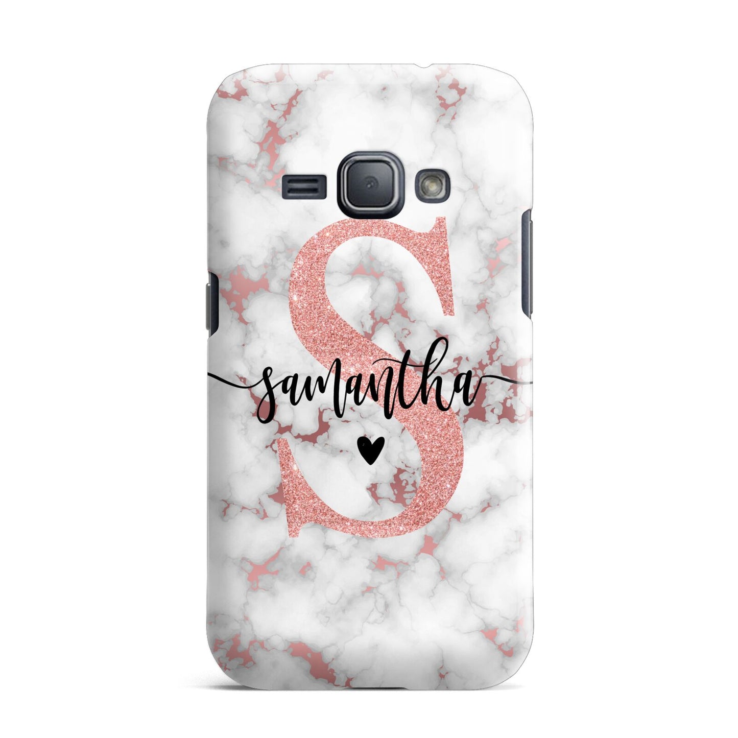 Rose Gold Personalised Marble Glitter Initial Name Samsung Galaxy J1 2016 Case