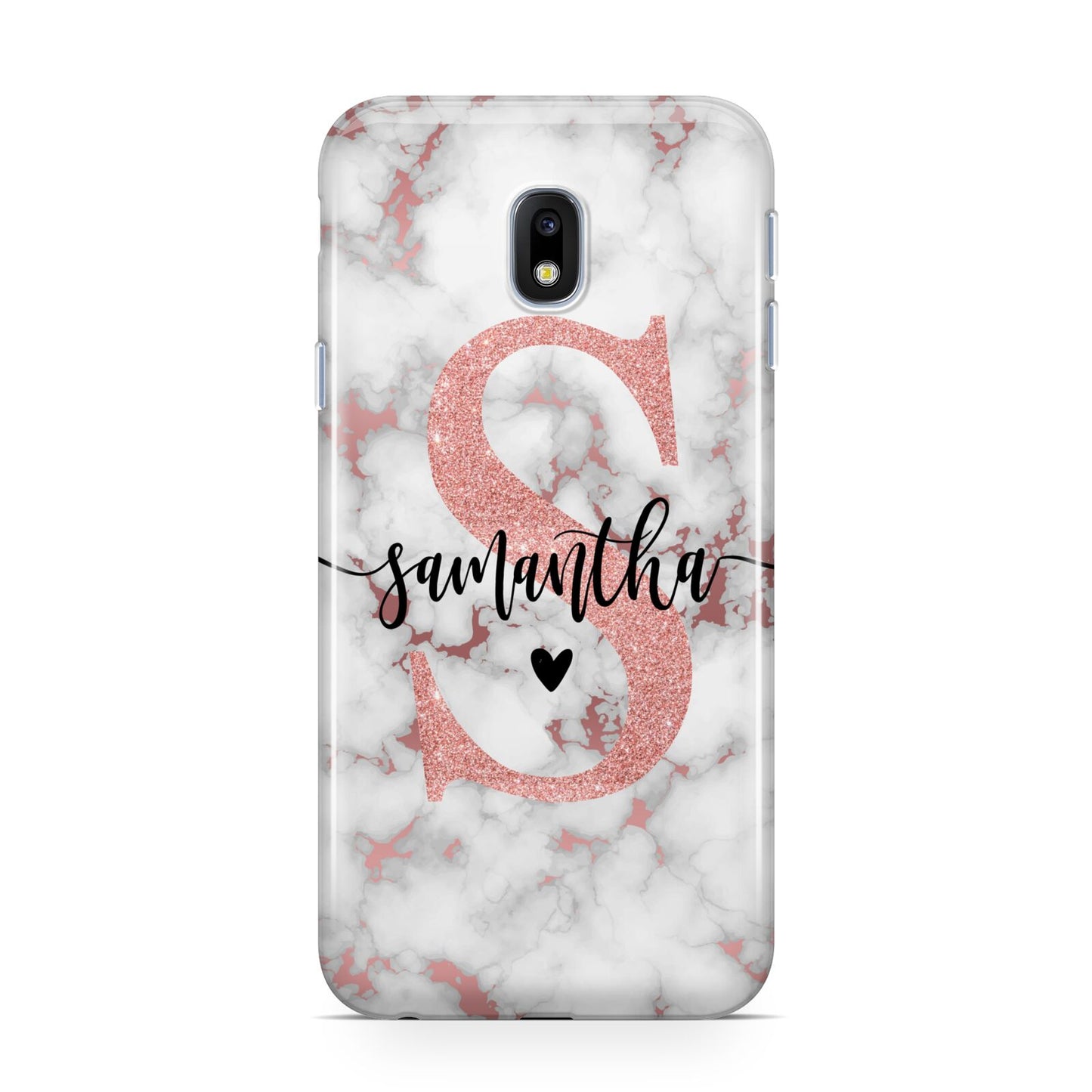 Rose Gold Personalised Marble Glitter Initial Name Samsung Galaxy J3 2017 Case