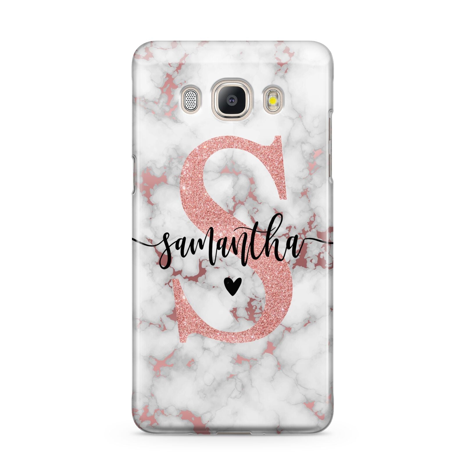 Rose Gold Personalised Marble Glitter Initial Name Samsung Galaxy J5 2016 Case