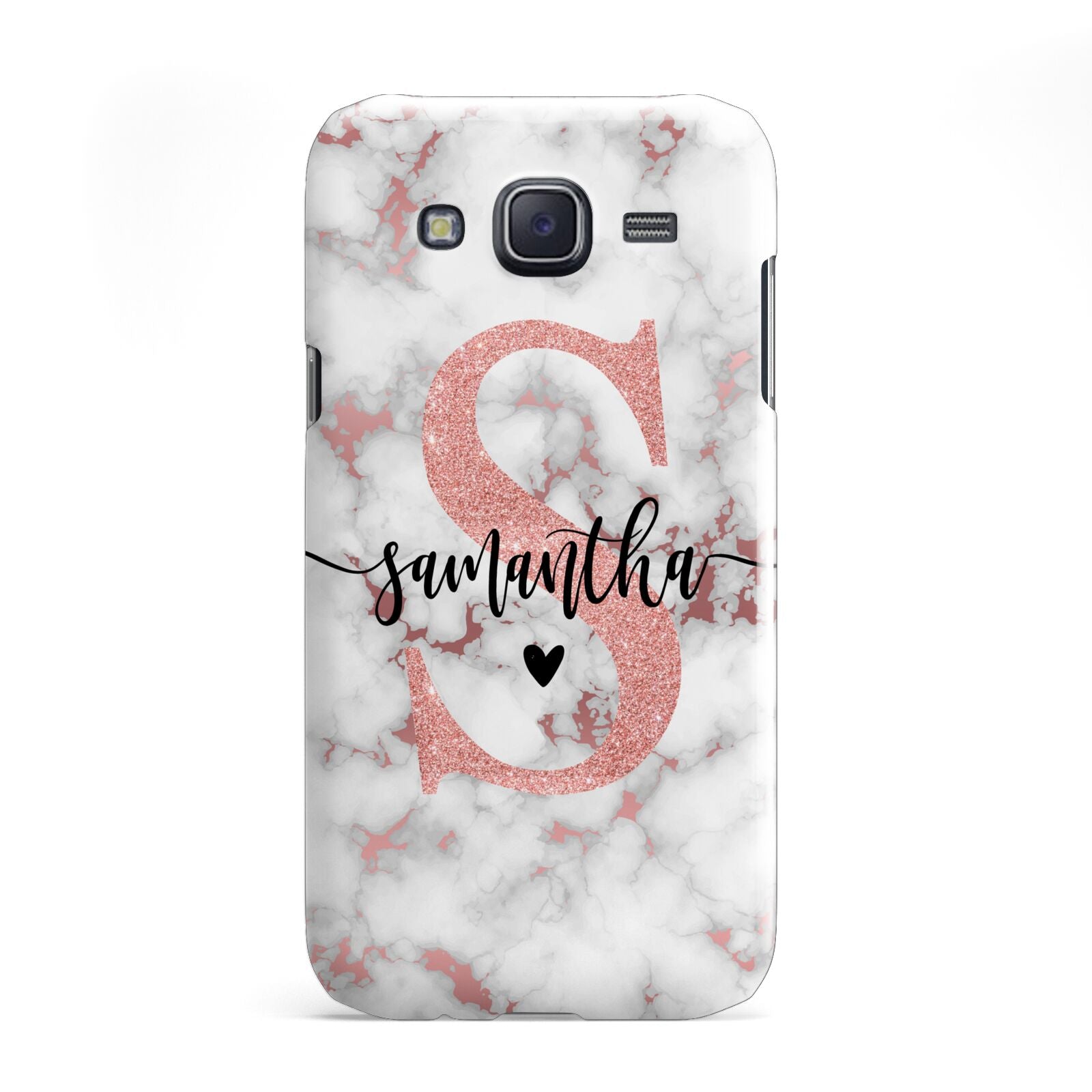 Rose Gold Personalised Marble Glitter Initial Name Samsung Galaxy J5 Case