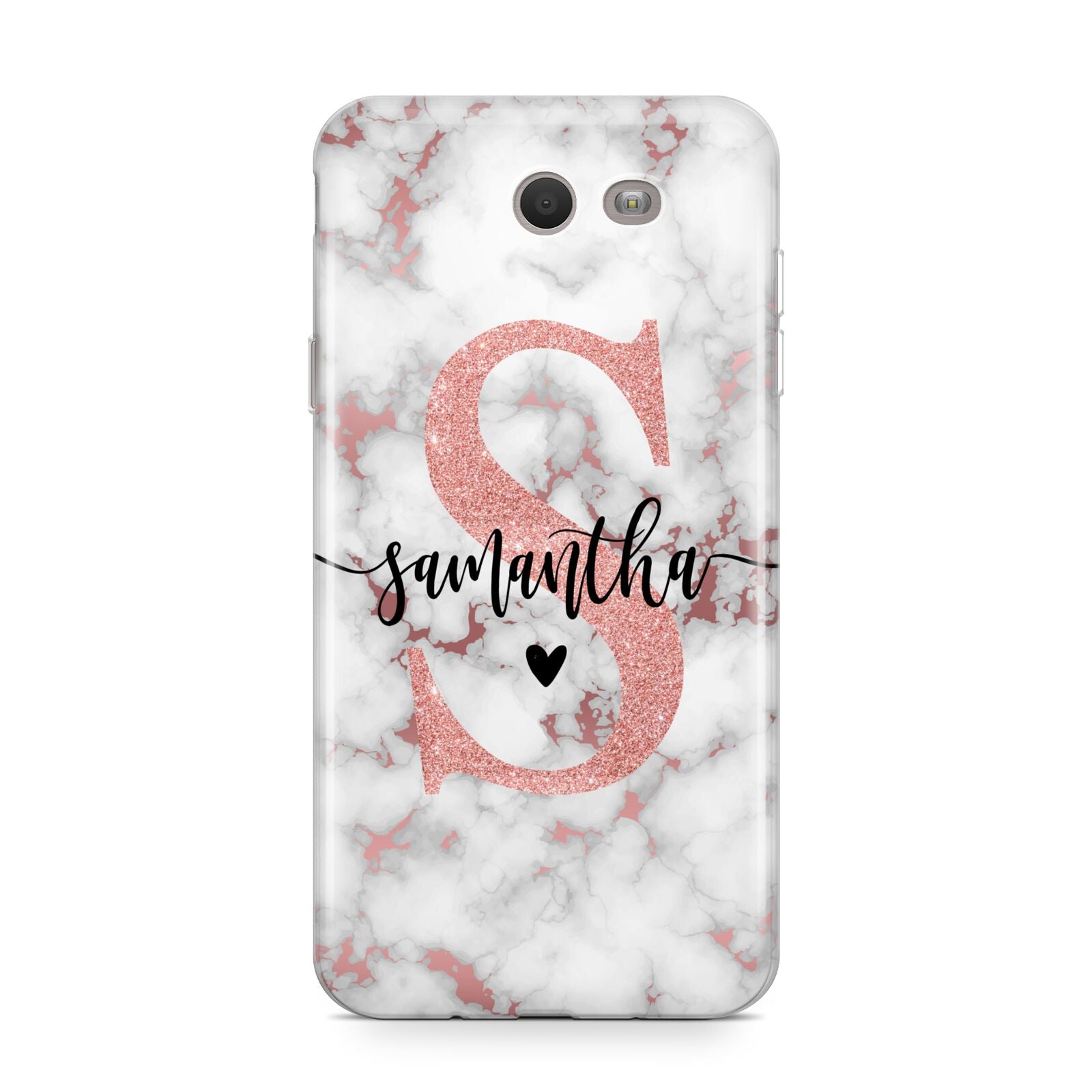Rose Gold Personalised Marble Glitter Initial Name Samsung Galaxy J7 2017 Case
