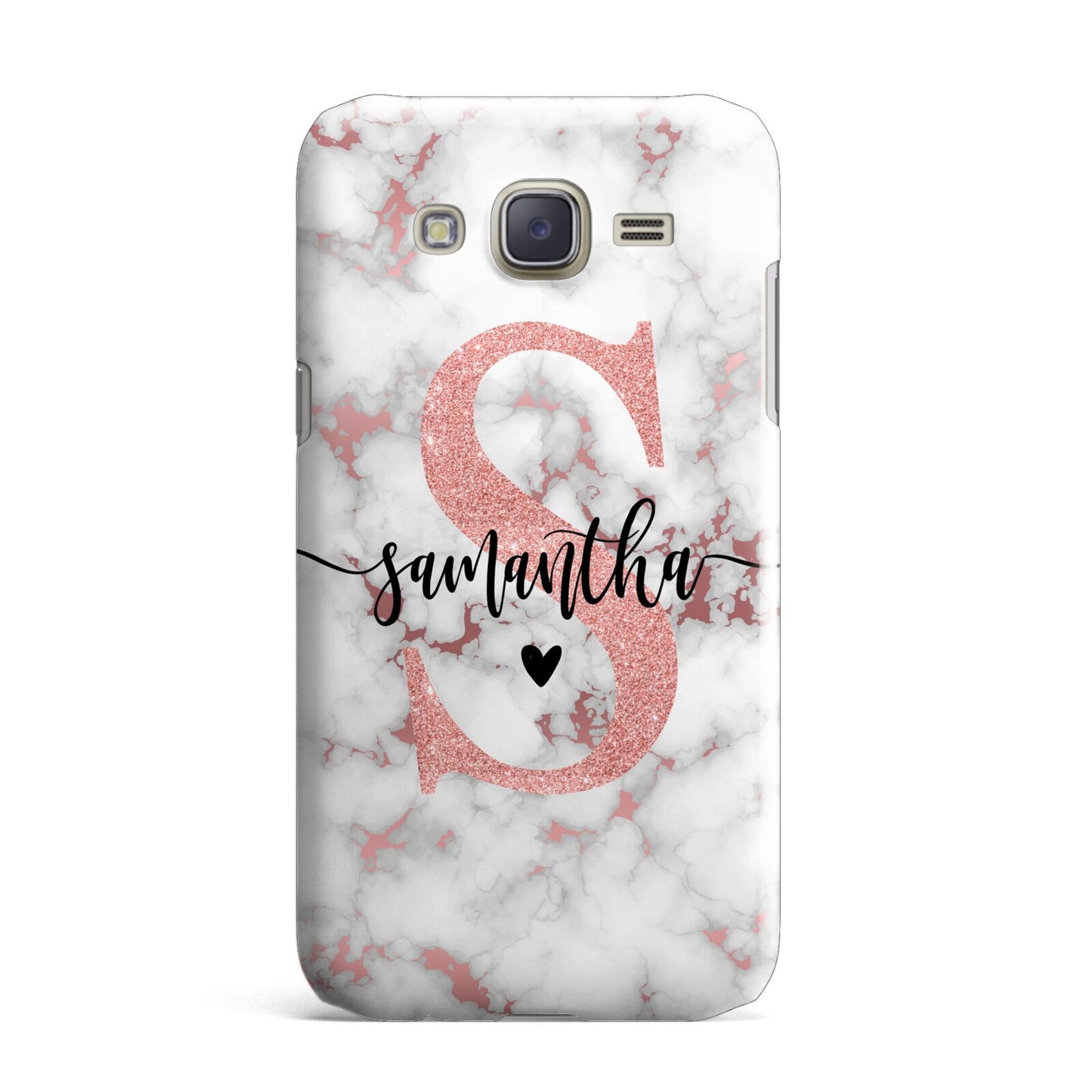 Rose Gold Personalised Marble Glitter Initial Name Samsung Galaxy J7 Case