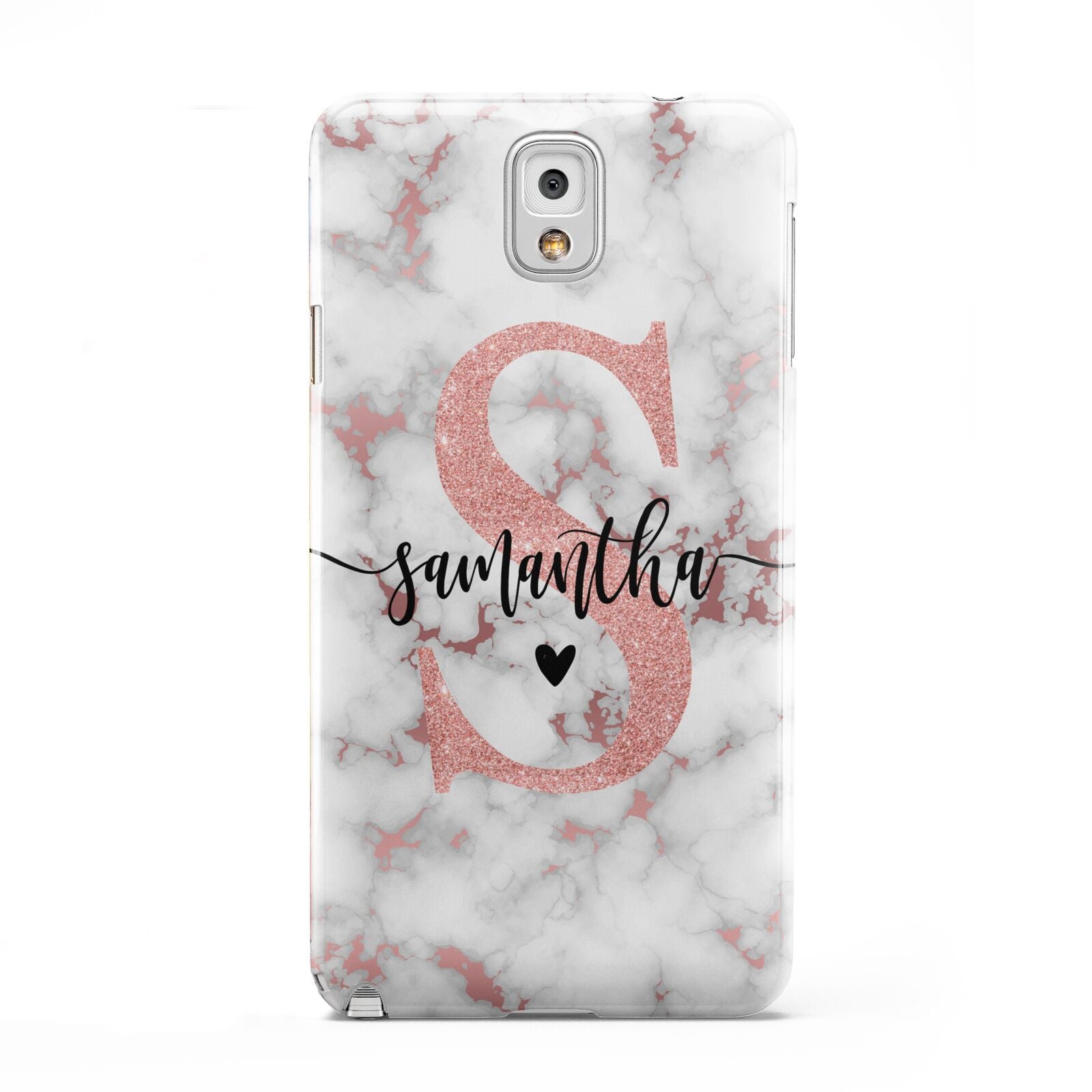Rose Gold Personalised Marble Glitter Initial Name Samsung Galaxy Note 3 Case