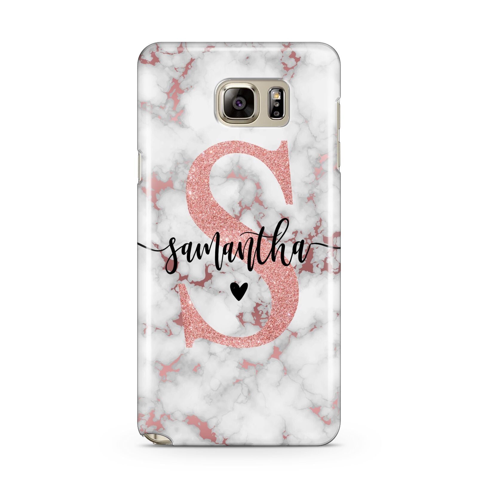 Rose Gold Personalised Marble Glitter Initial Name Samsung Galaxy Note 5 Case