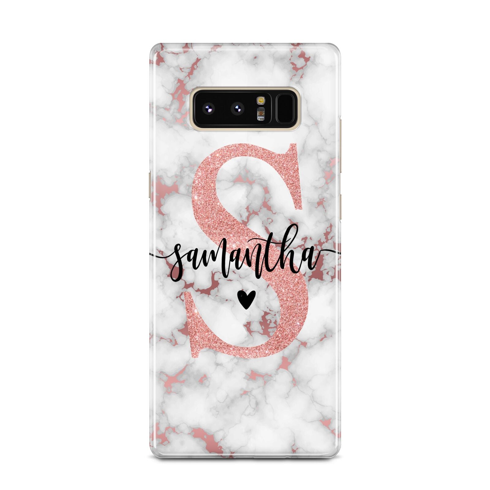 Rose Gold Personalised Marble Glitter Initial Name Samsung Galaxy Note 8 Case