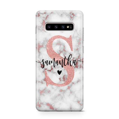 Rose Gold Personalised Marble Glitter Initial Name Samsung Galaxy S10 Case
