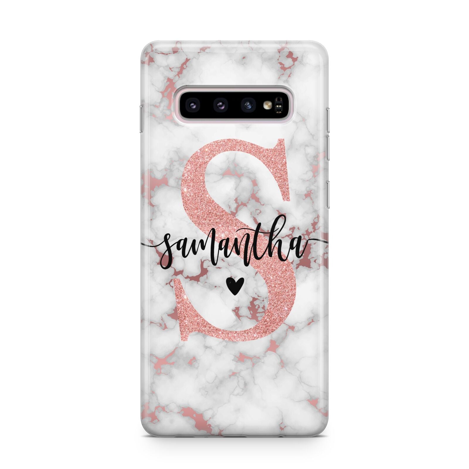 Rose Gold Personalised Marble Glitter Initial Name Samsung Galaxy S10 Plus Case