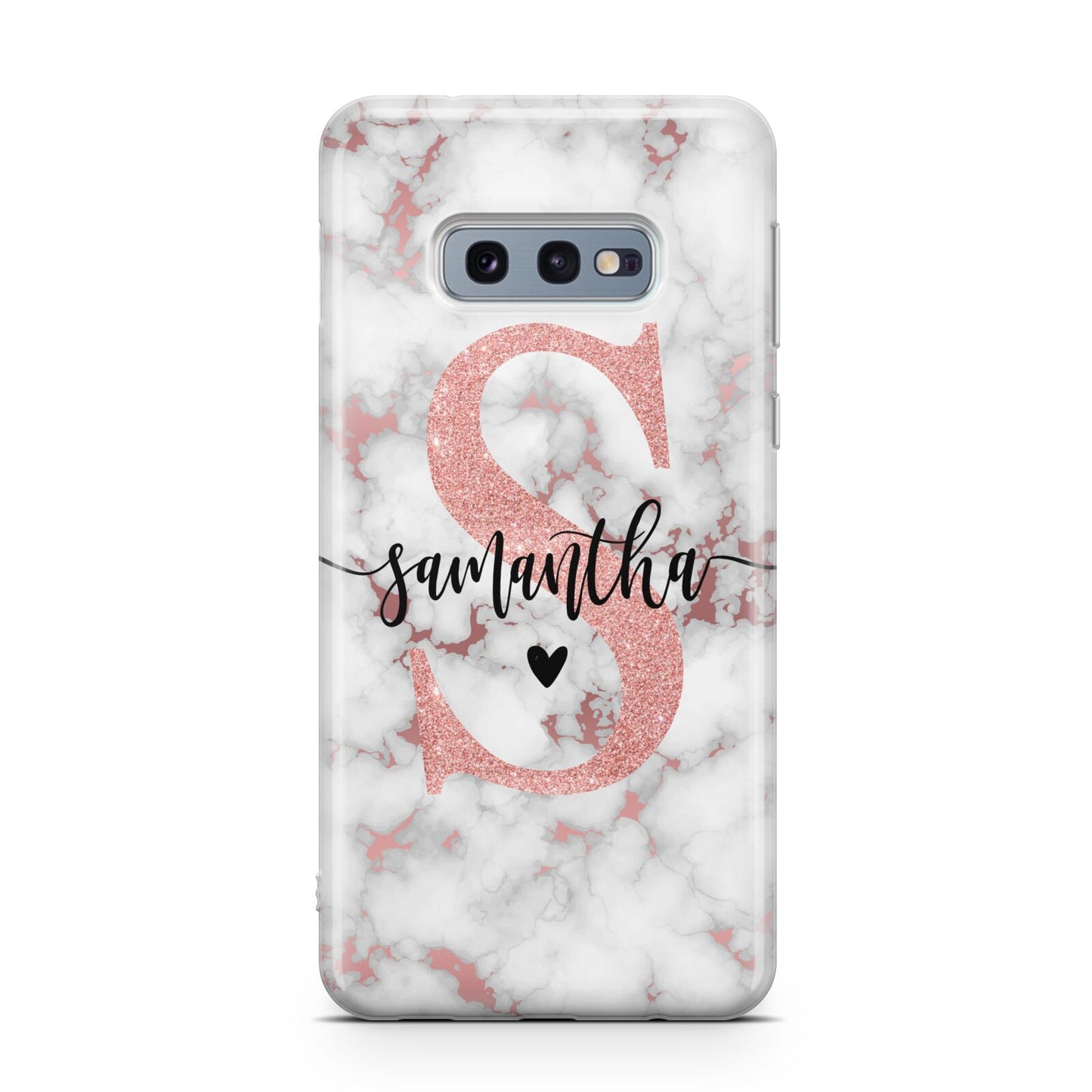 Rose Gold Personalised Marble Glitter Initial Name Samsung Galaxy S10E Case