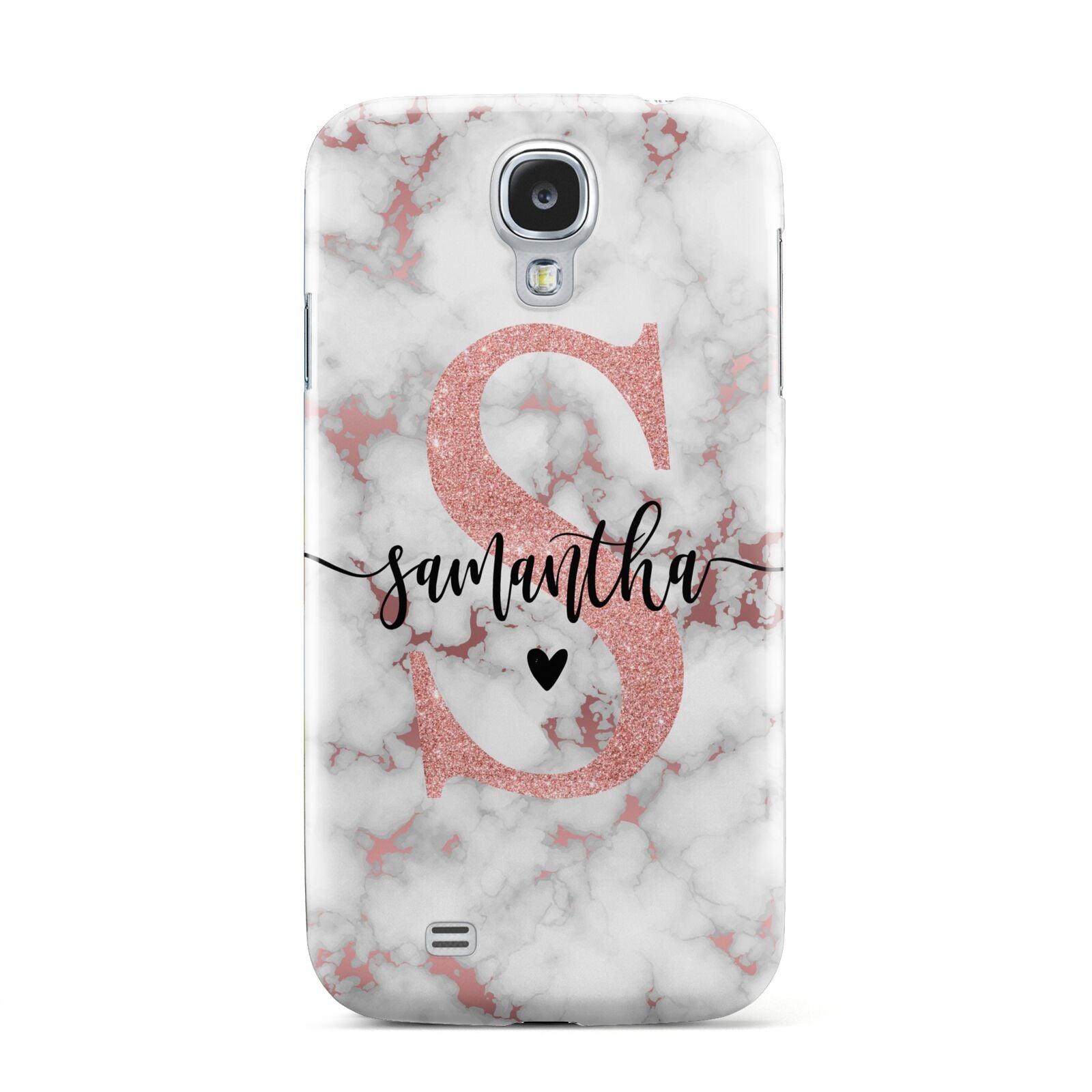 Rose Gold Personalised Marble Glitter Initial Name Samsung Galaxy S4 Case