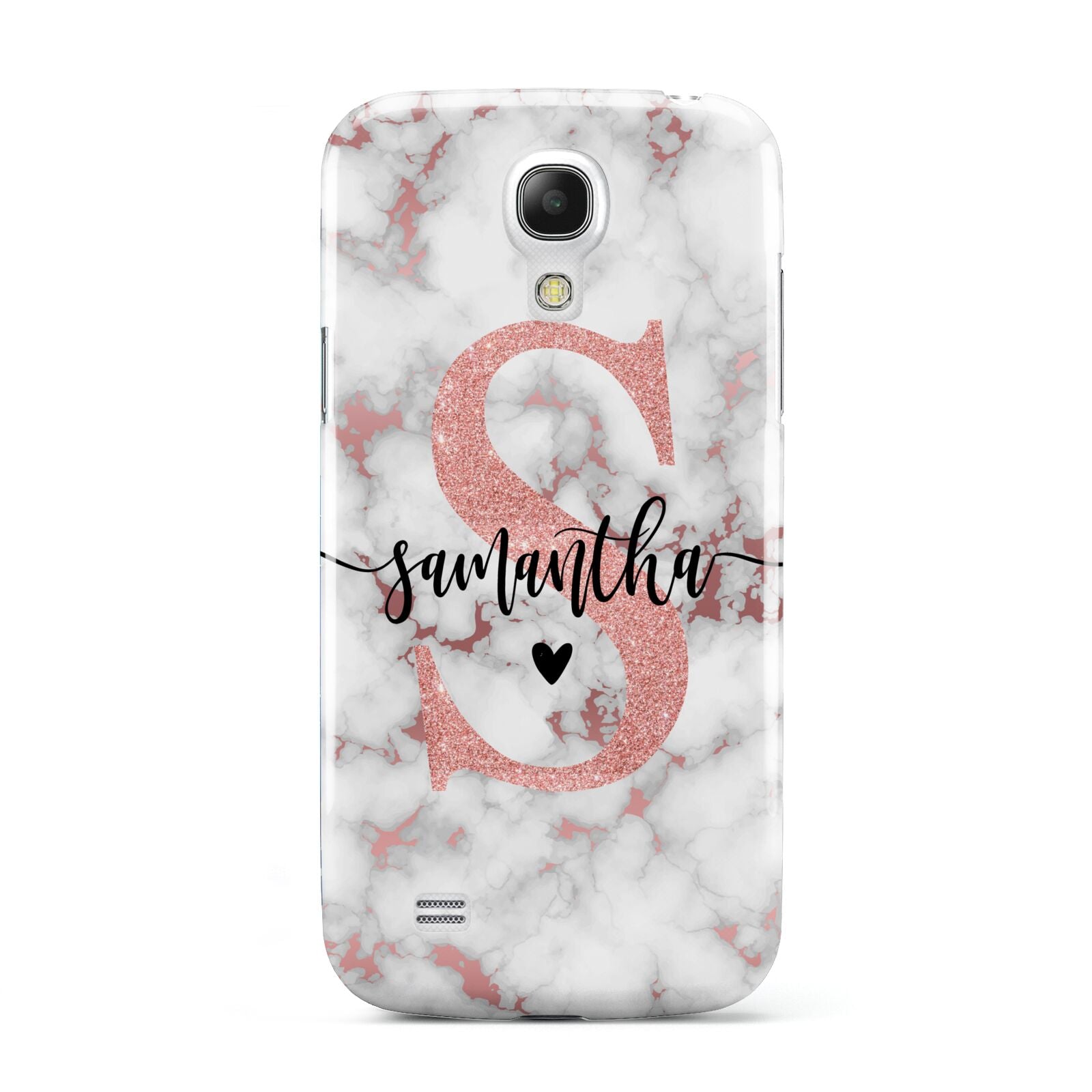 Rose Gold Personalised Marble Glitter Initial Name Samsung Galaxy S4 Mini Case