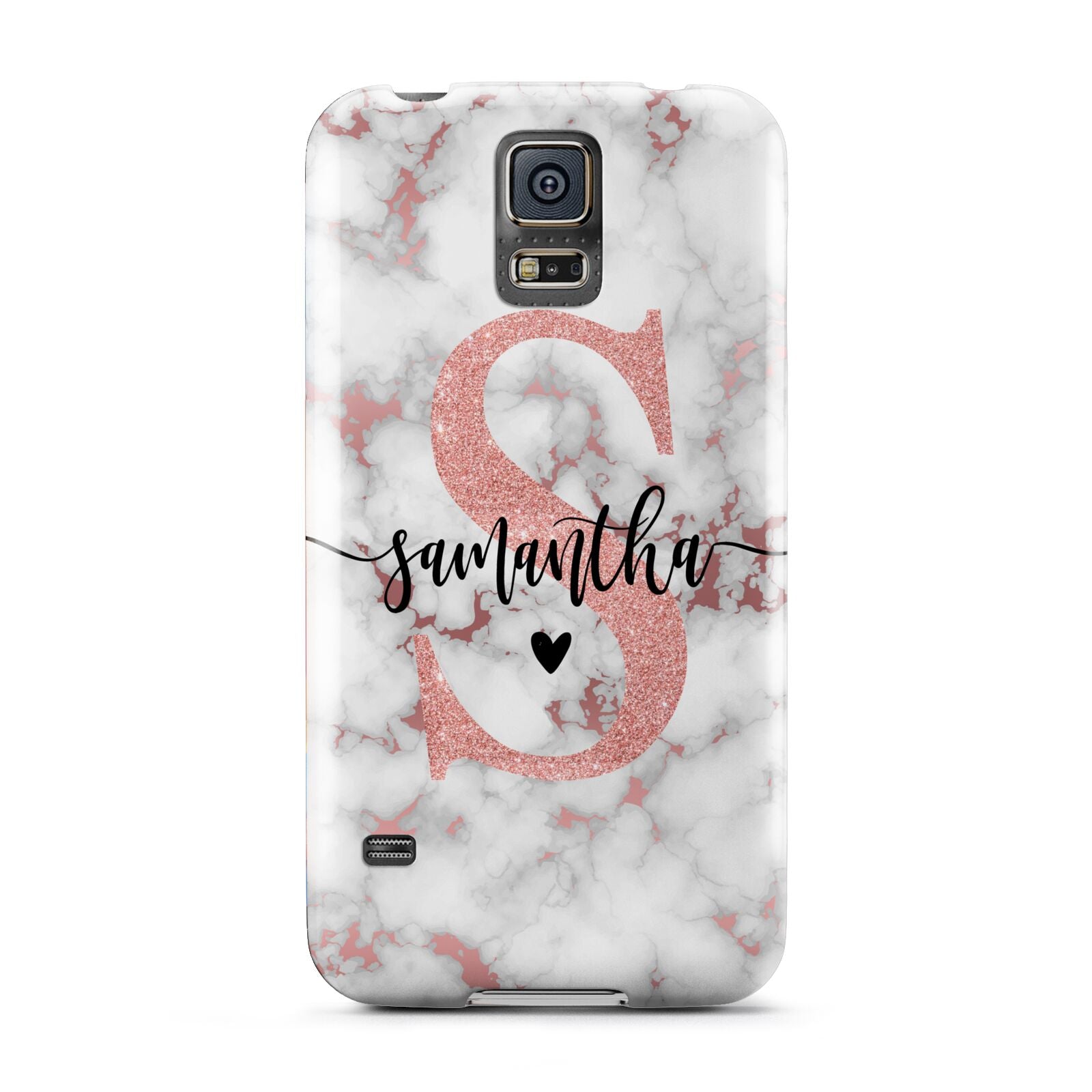 Rose Gold Personalised Marble Glitter Initial Name Samsung Galaxy S5 Case