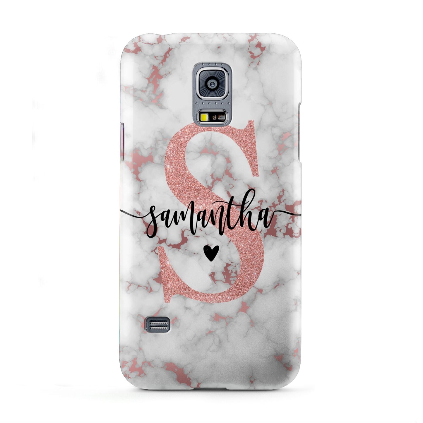 Rose Gold Personalised Marble Glitter Initial Name Samsung Galaxy S5 Mini Case