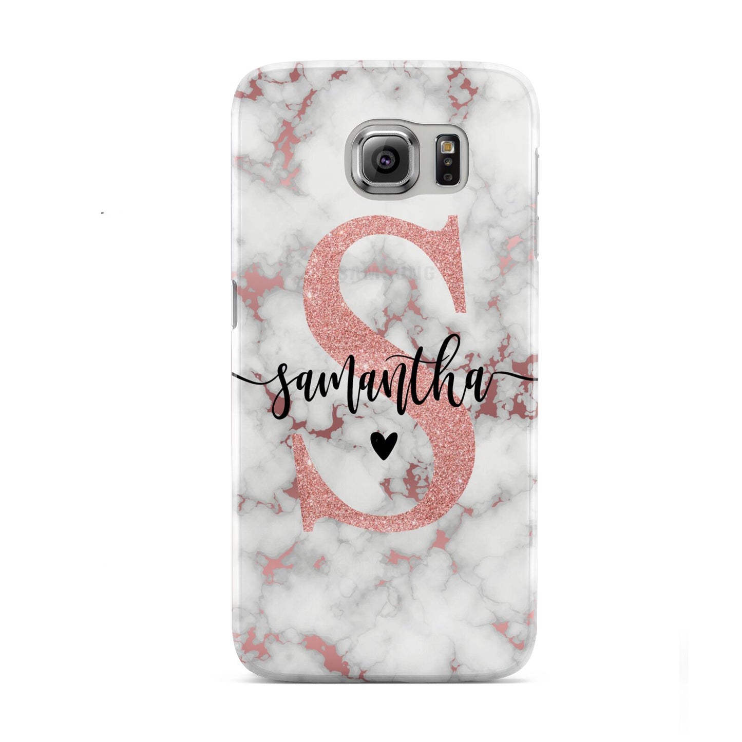 Rose Gold Personalised Marble Glitter Initial Name Samsung Galaxy S6 Case