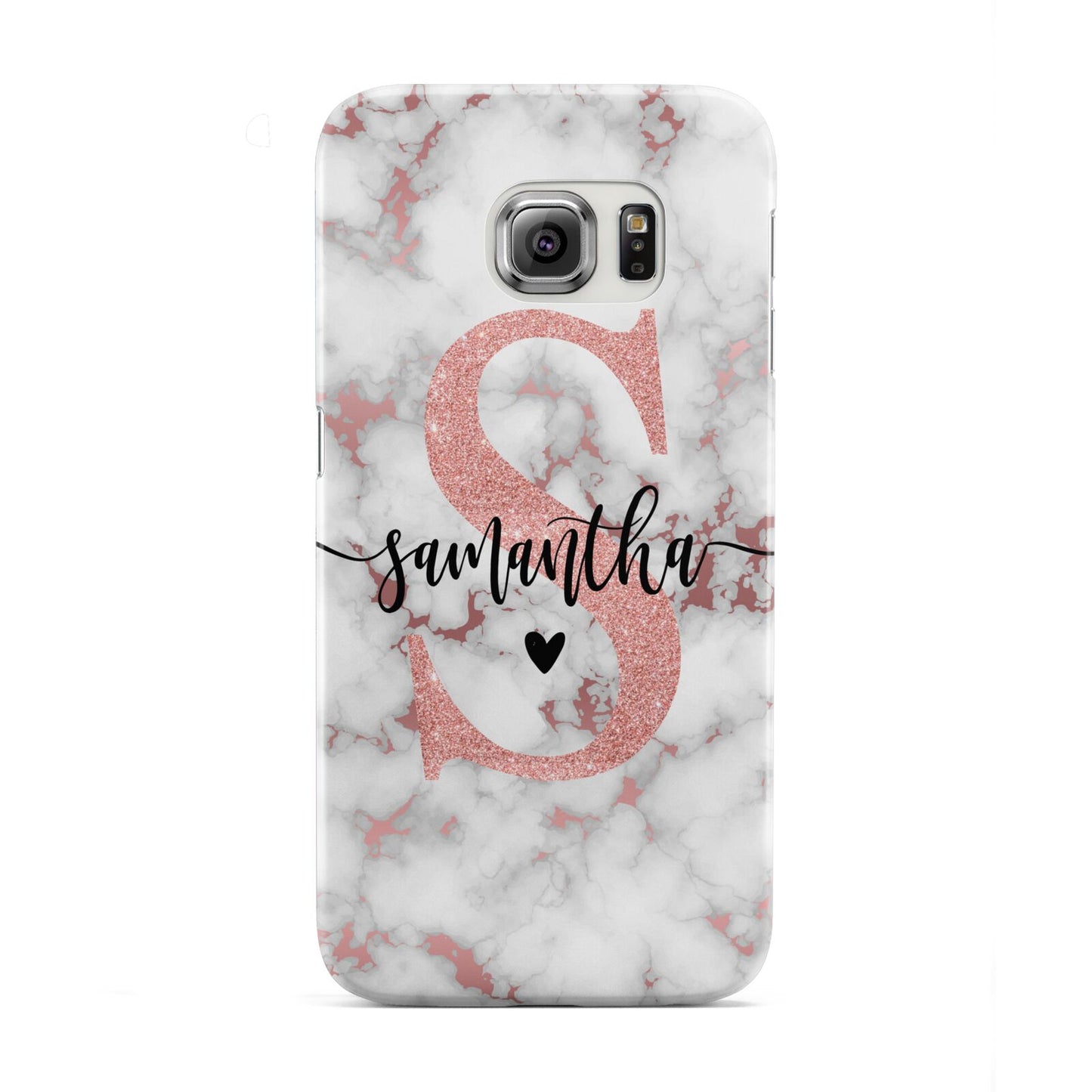 Rose Gold Personalised Marble Glitter Initial Name Samsung Galaxy S6 Edge Case