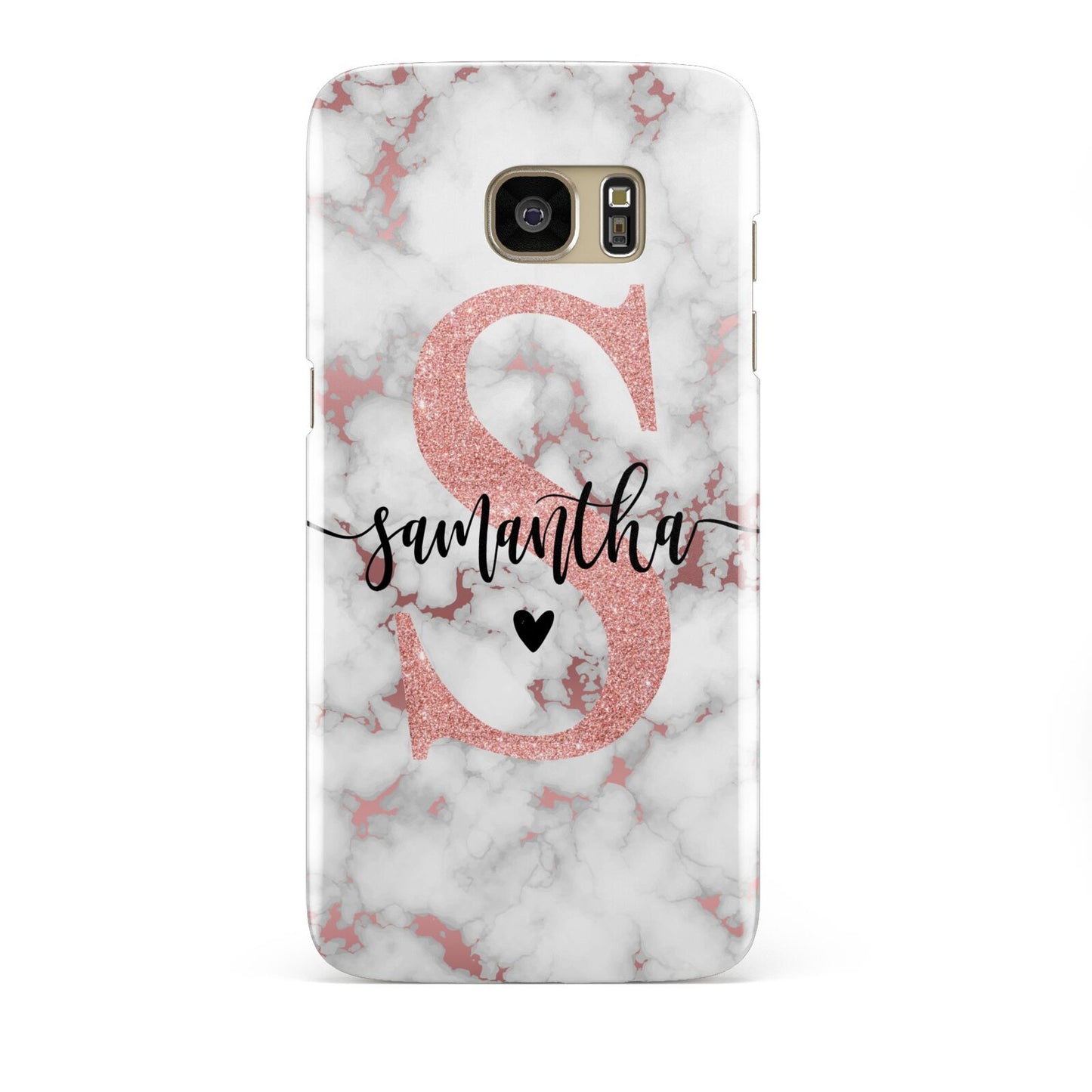 Rose Gold Personalised Marble Glitter Initial Name Samsung Galaxy S7 Edge Case