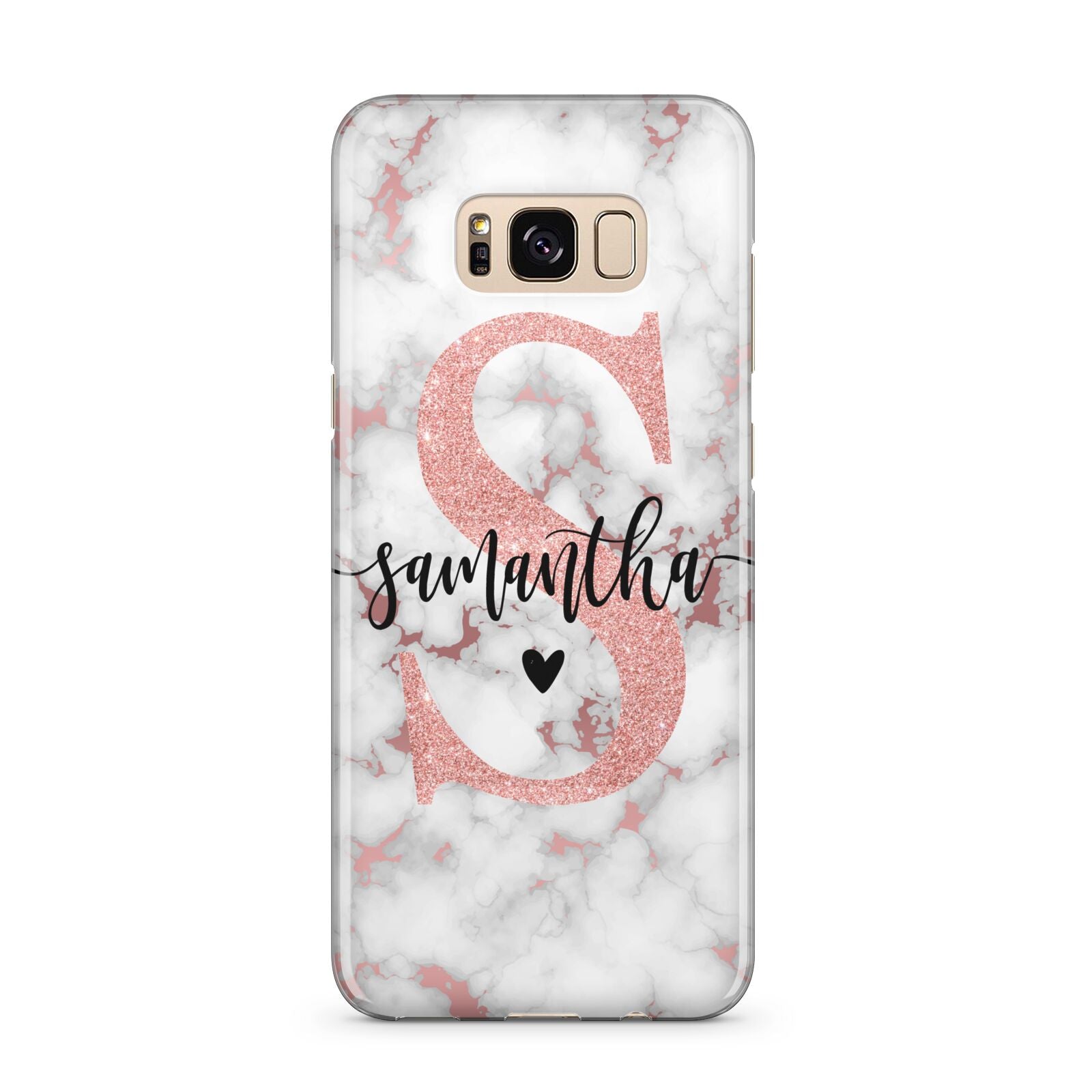 Rose Gold Personalised Marble Glitter Initial Name Samsung Galaxy S8 Plus Case