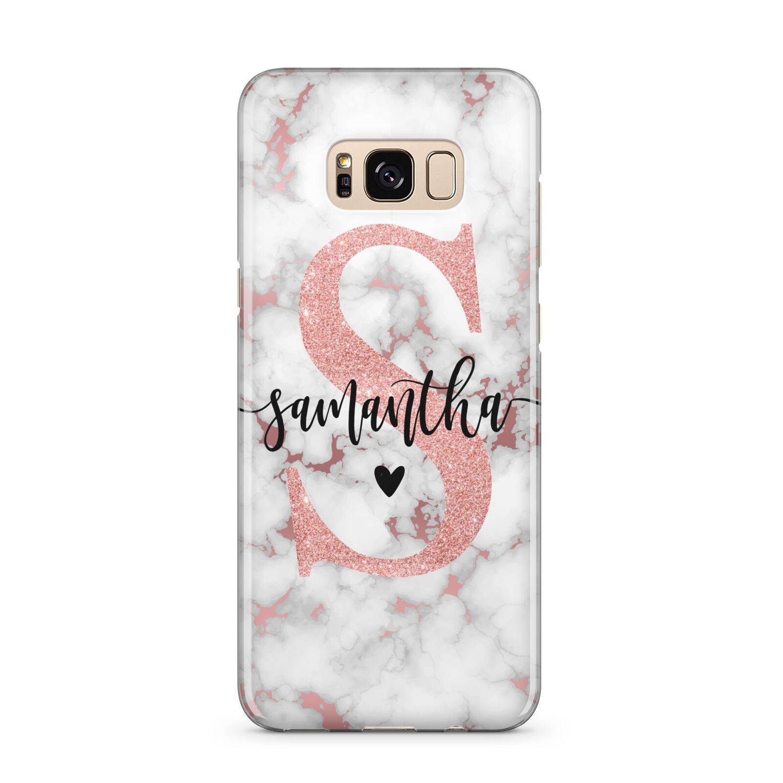 Rose Gold Personalised Marble Glitter Initial Name Samsung Galaxy S8 Plus Case