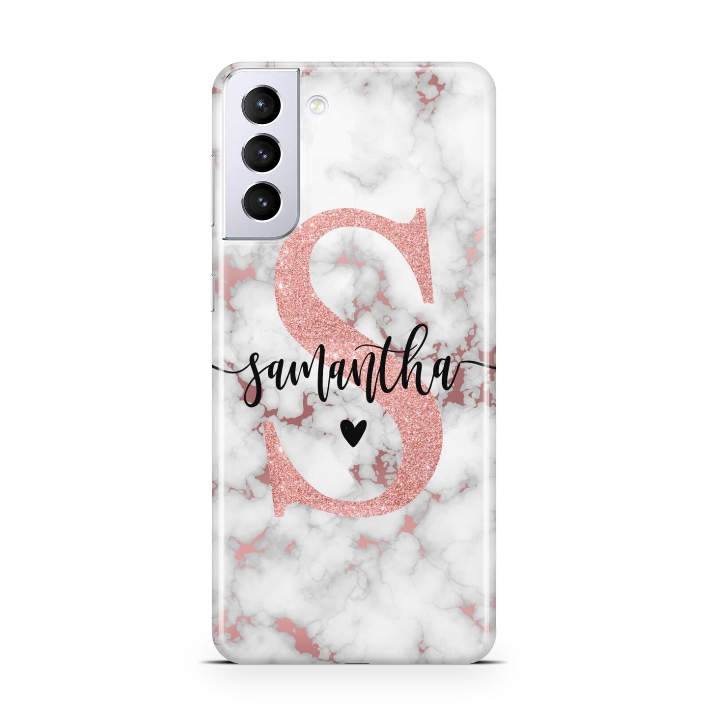Rose Gold Personalised Marble Glitter Initial Name Samsung S21 Plus Phone Case