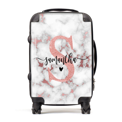 Rose Gold Personalised Marble Glitter Initial Name Suitcase