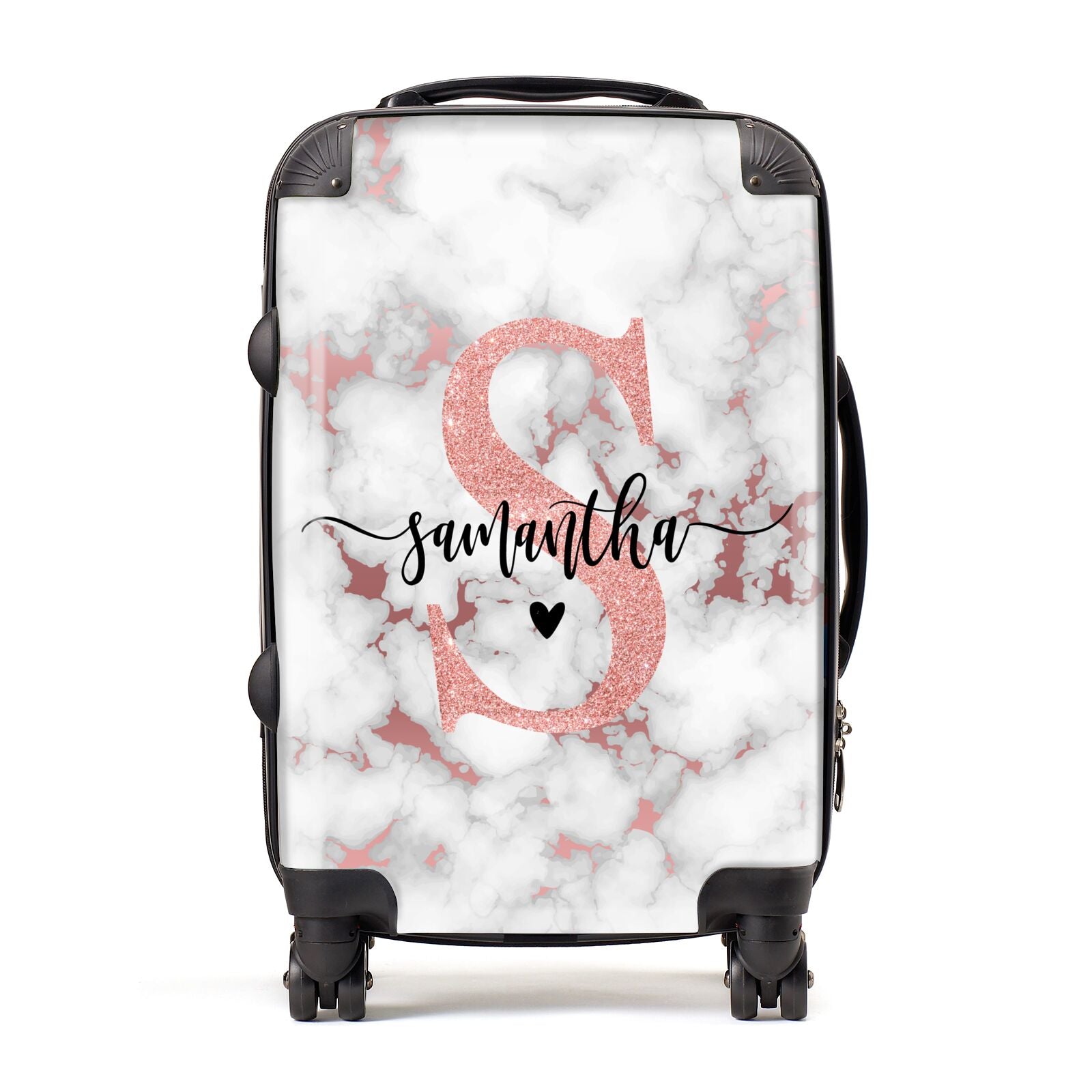 Rose Gold Personalised Marble Glitter Initial Name Suitcase