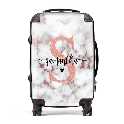 Rose Gold Personalised Marble Glitter Initial Name Suitcase