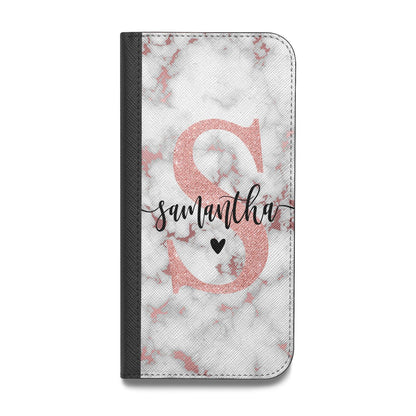 Rose Gold Personalised Marble Glitter Initial Name Vegan Leather Flip Samsung Case