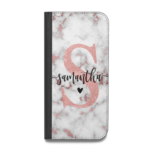 Rose Gold Personalised Marble Glitter Initial Name Vegan Leather Flip Samsung Case