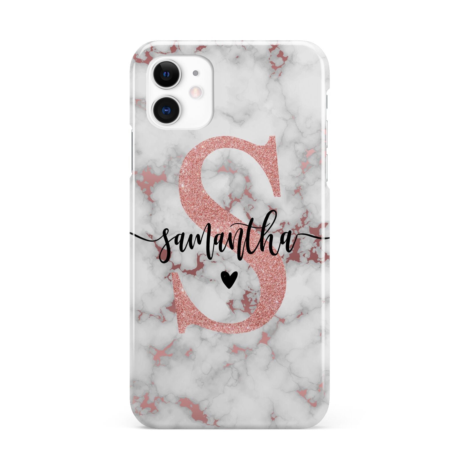 Rose Gold Personalised Marble Glitter Initial Name iPhone 11 3D Snap Case