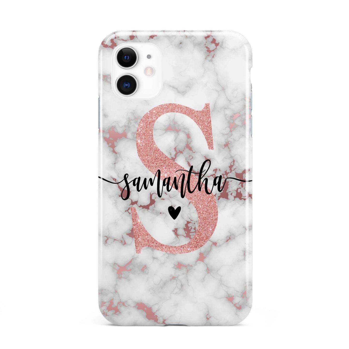 Rose Gold Personalised Marble Glitter Initial Name iPhone 11 3D Tough Case