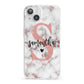 Rose Gold Personalised Marble Glitter Initial Name iPhone 13 Clear Bumper Case