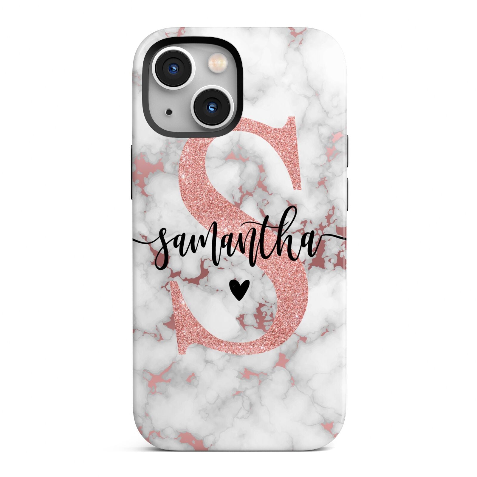 Rose Gold Personalised Marble Glitter Initial Name iPhone 13 Mini Full Wrap 3D Tough Case