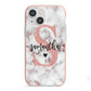 Rose Gold Personalised Marble Glitter Initial Name iPhone 13 Mini TPU Impact Case with Pink Edges