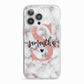 Rose Gold Personalised Marble Glitter Initial Name iPhone 13 Pro TPU Impact Case with White Edges