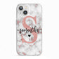 Rose Gold Personalised Marble Glitter Initial Name iPhone 13 TPU Impact Case with White Edges
