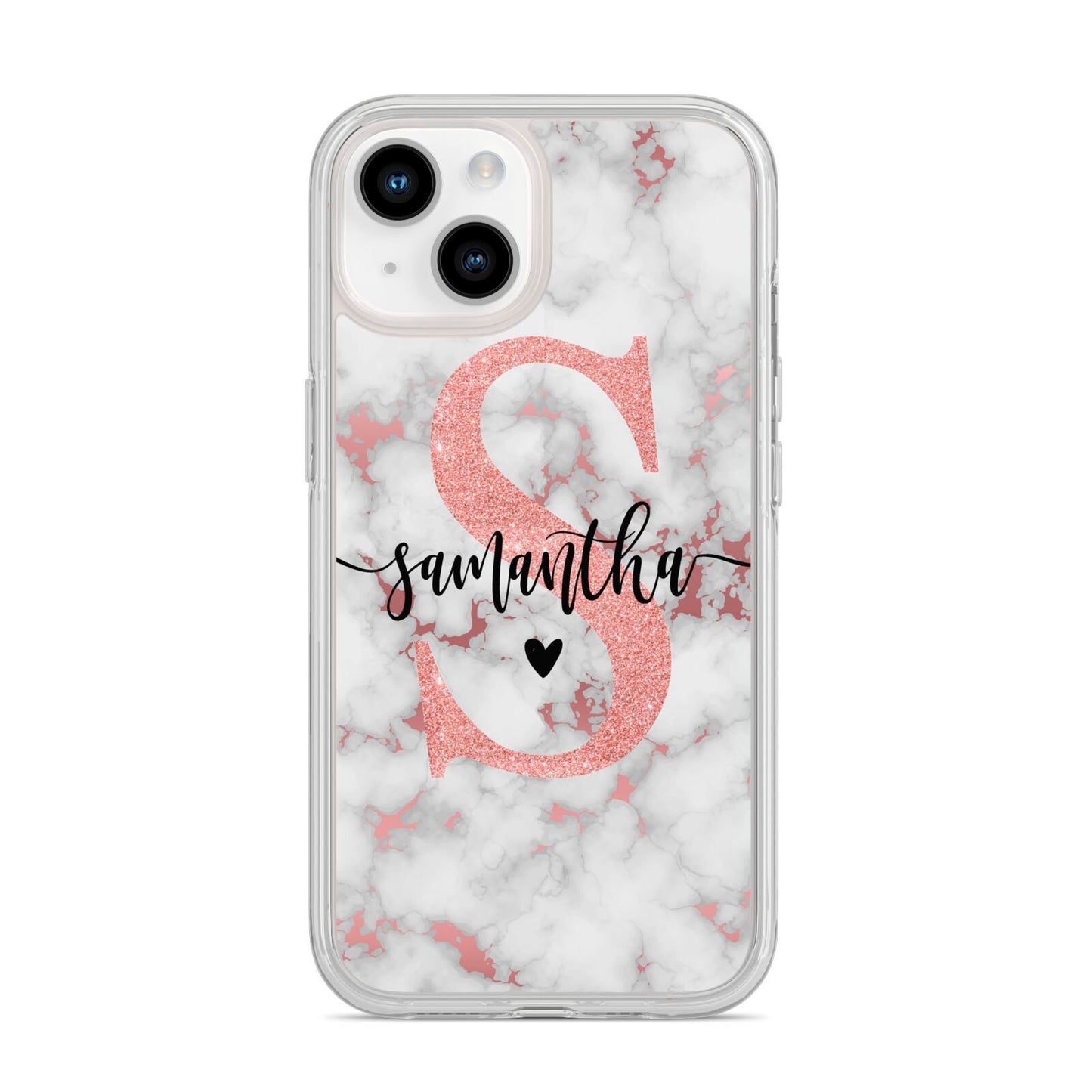 Rose Gold Personalised Marble Glitter Initial Name iPhone 14 Clear Tough Case Starlight
